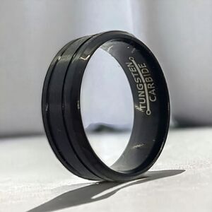 Grooved Tungsten Size 8,9,10 Black 8mm Band Unisex Classic Carbide Men's Ring